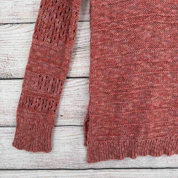 Lucky Brand Open Knit Long Sleeve Sweater Womens Medium Pink Roll Neck - Picture 7 of 11